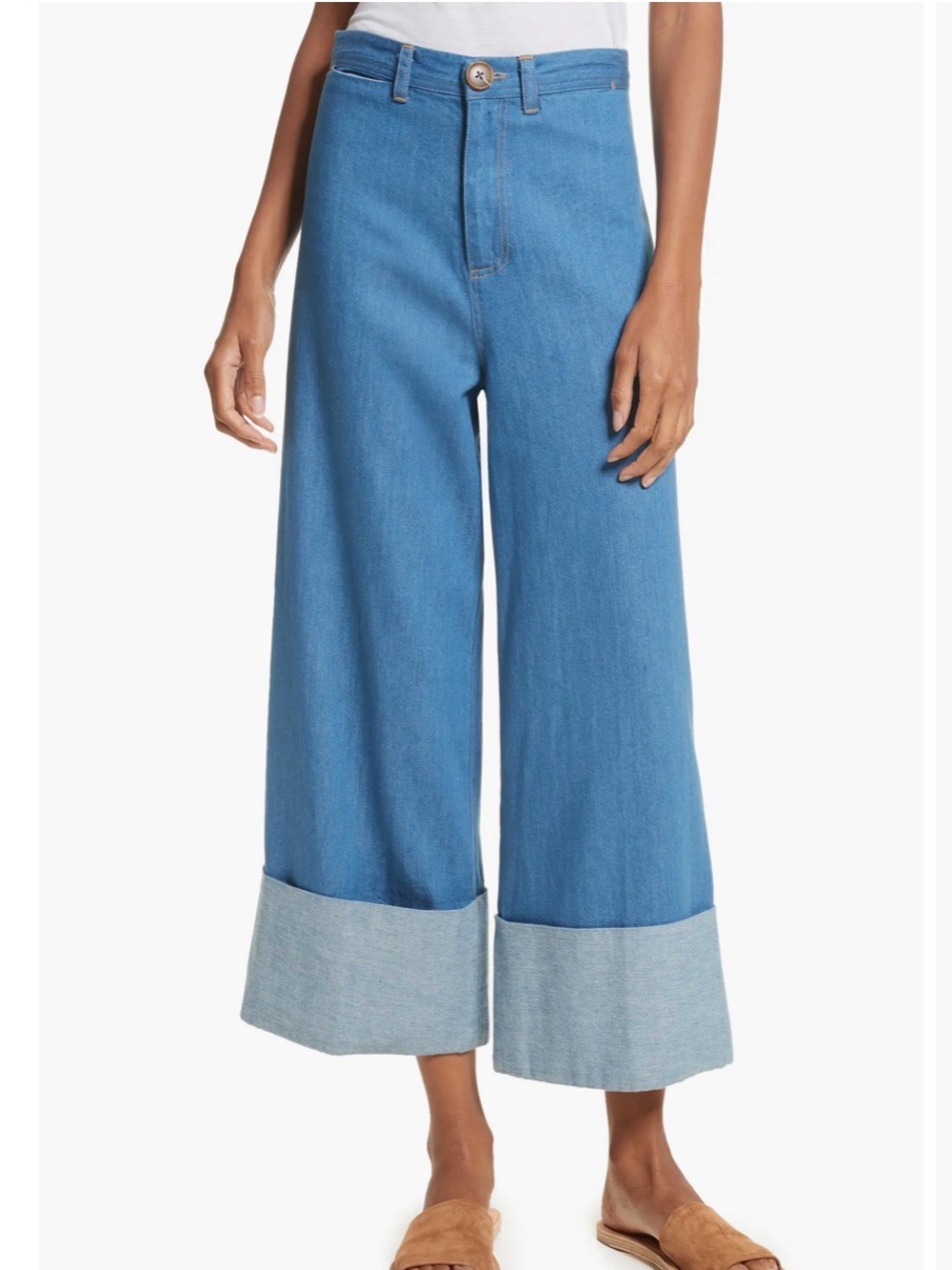 Sea NY Classic Cuffed Wide Leg Jeans Light Indigo 4